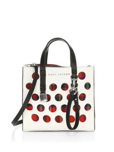 Marc Jacobs White Tartan Check Grind Mini Perforated Leather Tote Bag
