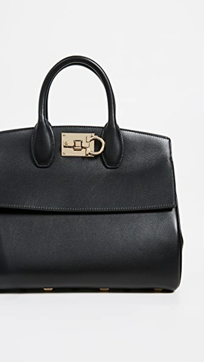 Ferragamo Small The Studio Calfskin Leather Top Handle Bag - Black In Nero Black/gold
