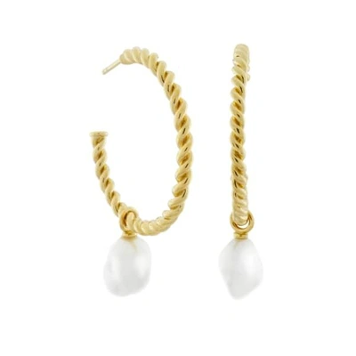 Monarc Jewellery Corda Baroque Pearl Hoop Earrings Gold Vermeil