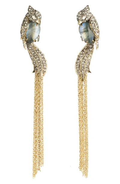 Alexis Bittar Lovebirds Crystal Encrusted Tassel Clip Earrings In Gold/ Silver