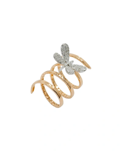 Staurino Fratelli 18k Rose Gold Magic Snake Spiral Flex Ring With Diamond Dragonfly