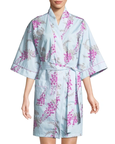 Bedhead Wisteria Short Kimono Robe In Blue Pattern