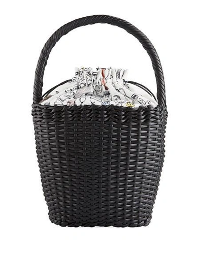 Edie Parker Lily Woven Leather Top-handle Basket Bag In Black