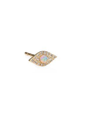 Ef Collection Diamond Jumbo Opal 14k Yellow Gold Evil Eye Single Stud Earring Modesens