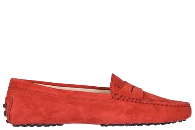 Tod's Women's Suede Loafers Moccasins In Red
