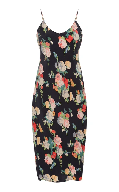 Nili Lotan Cami Floral-print Silk Slip Dress In Black