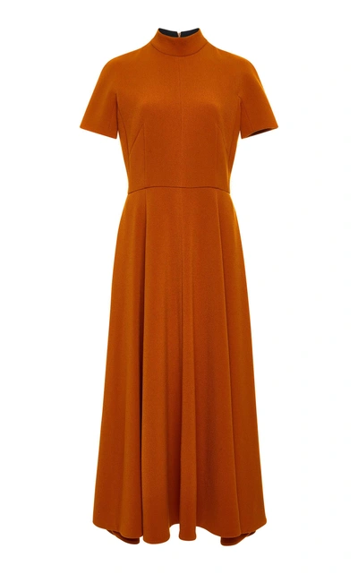 Emilia Wickstead Pleated Wool-crepe Midi Dress In Brown