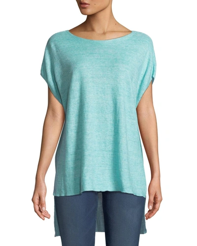 Eileen Fisher Melange Linen Bateau-neck Poncho Top, Plus Size In Pale Turquoise