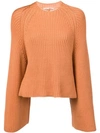 Rosetta Getty Cropped Rib Knit Flared Sweater In Brown