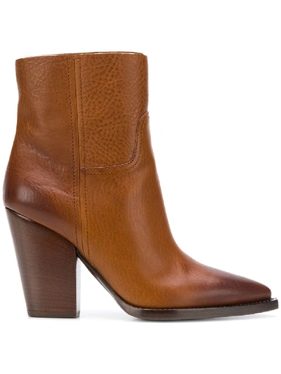 Saint Laurent Pointed Ankle Boots In Brown