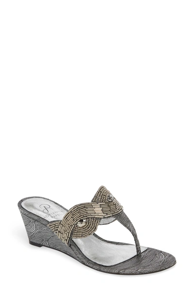 Adrianna Papell Coco Beaded Wedge Sandal In Pewter Fabric
