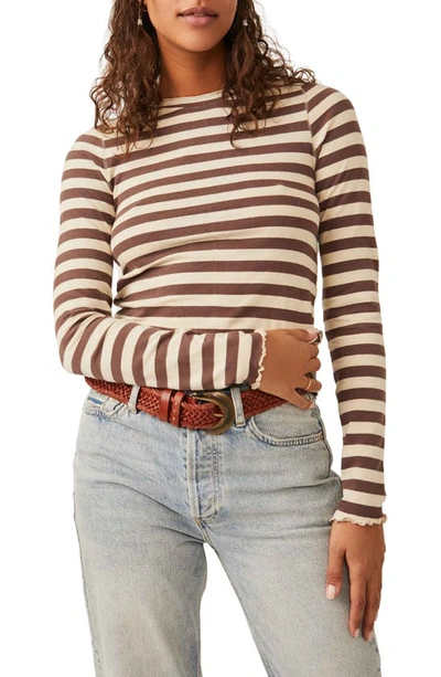 Free People Be My Baby Stripe Long Sleeve Top In French Roast Combo