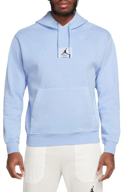 Jordan Flight Essentials Washed Fleece Cotton Hoodie In Blue