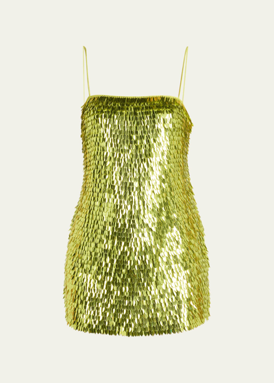 Retroféte Nara Sequin Fringe Mini Dress In Lime Punch