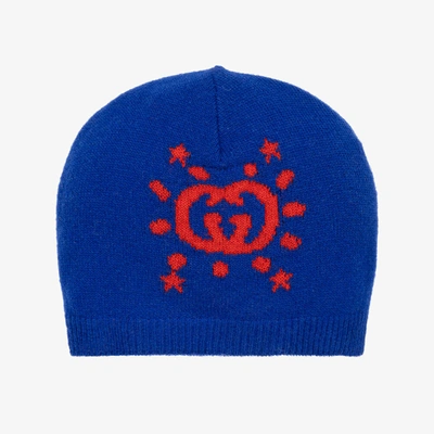 Gucci Babies' Gg Ufo Wool Hat In Royal Blue,red