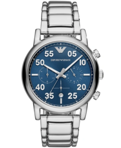 Emporio Armani Men's Chronograph Stainless Steel Bracelet Watch 43mm In Blue/silver