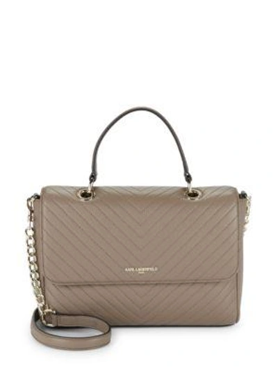 Karl Lagerfeld Quilted Leather Satchel In Dark Taupe