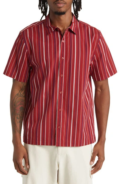 Saturdays Surf Nyc Bruce Stripe Short Sleeve Button-up Shirt In Red Dahlia
