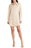 Wayf Floral Jacquard Long Sleeve Shirtdress In Beige