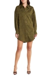 Wayf Floral Jacquard Long Sleeve Shirtdress In Olive
