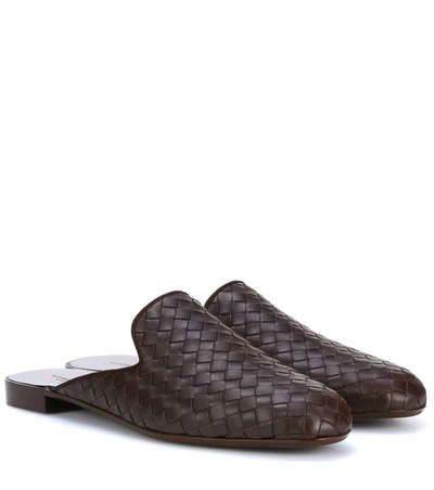 Bottega Veneta Intrecciato Leather Slippers In Brown