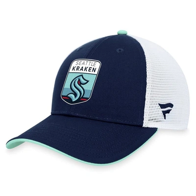 Fanatics Branded  Deep Sea Blue Seattle Kraken 2023 Nhl Draft On Stage Trucker Adjustable Hat In Navy