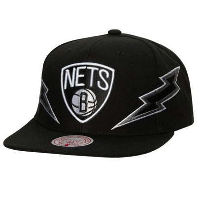 Mitchell & Ness Black Brooklyn Nets Hardwood Classics Soul Double Trouble Lightning Snapback Hat