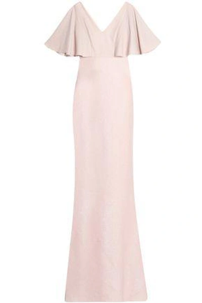 Badgley Mischka Ruffled Textured-crepe Gown In Blush