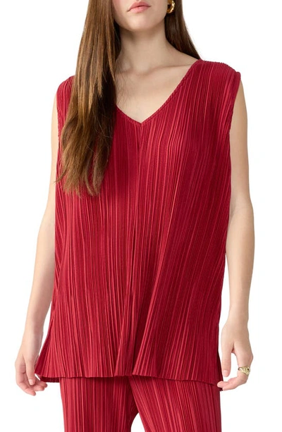 Sanctuary Plissé V-neck Tunic Top In Red Dahlia