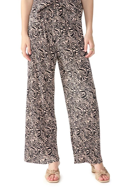 Sanctuary Print Plissé Wide Leg Pants In Safari