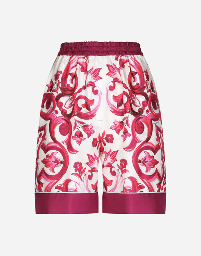 Dolce & Gabbana Majolica-print Twill Pajama Shorts In Tris_maioliche_fuxia