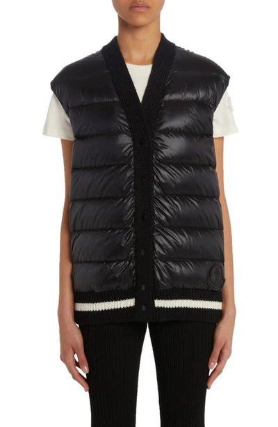 Moncler Quilted Down & Rib Knit Vest In Black