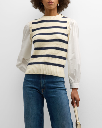 Rails Bambi Striped Sweater Vest With Contrasting Sleeves In Ivory Navy
