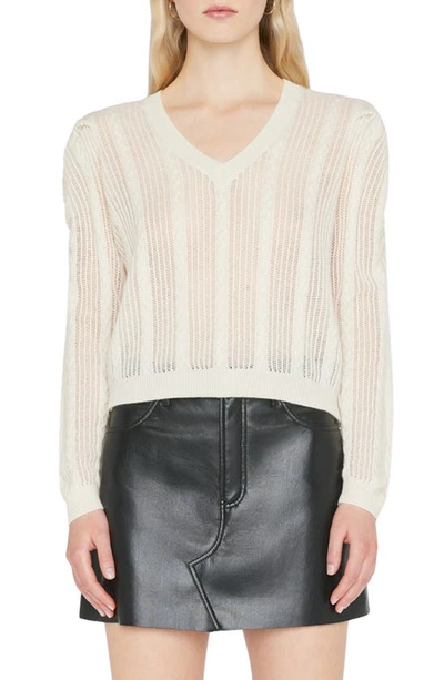 Frame Pointelle Cashmere-wool V-neck Sweater In Beige