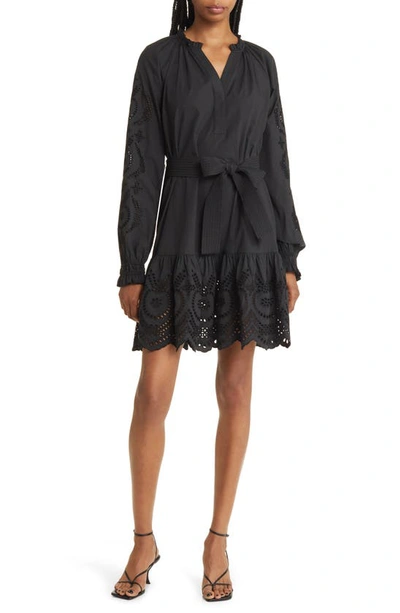 Rails Saylor Embroidered Long-sleeve Mini Dress In Black