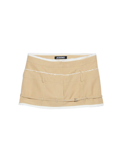 Jacquemus Caraco Belted Double Mini Skirt In Nude & Neutrals