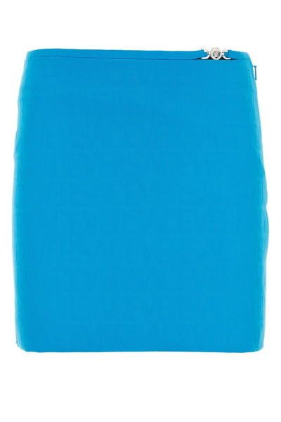 Versace Allover Jacquard Mini Skirt In Blue
