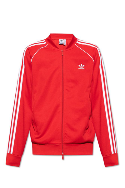 Adidas Originals Logo Embroidered Zipped Sweatshirt In Red