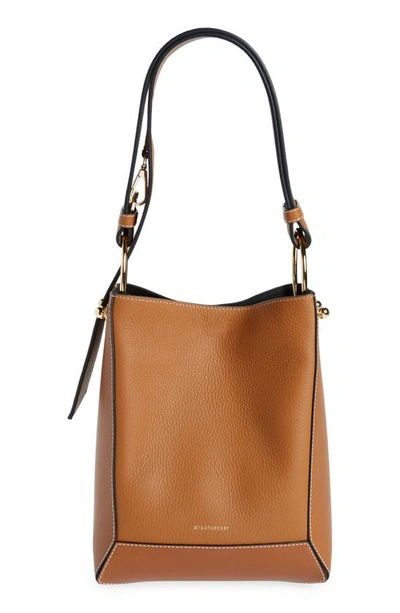 Strathberry Midi Lana Leather Bucket Bag In Tan/ Vanilla