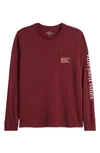 Vineyard Vines Kids' Football Whale Long Sleeve Pocket Graphic Tee In Crimson Heather
