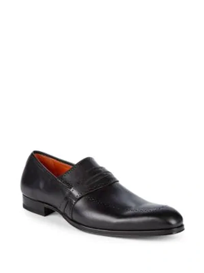 Mezlan Bruni Leather Penny Loafers In Graphite