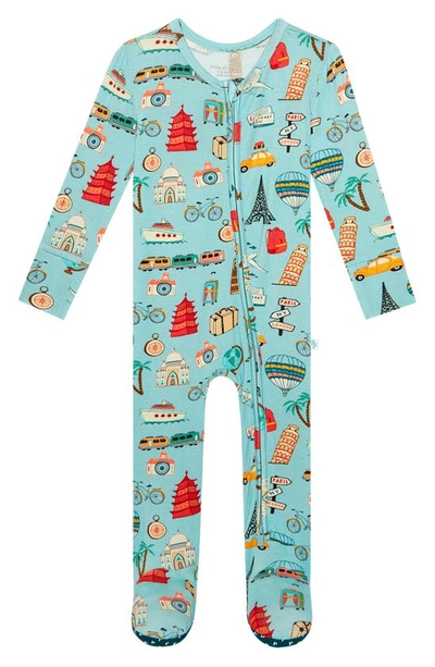 Posh Peanut Babies' Around The World Fitted Footie Pajamas In Open Blue