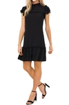 Cece Mock Neck Ruffle Dress In Rich Black