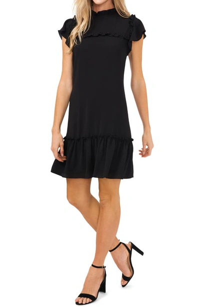 Cece Mock Neck Ruffle Dress In Rich Black