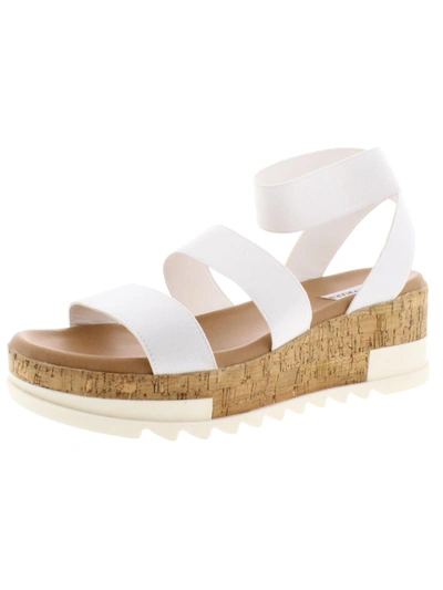 Steve Madden Bandi Womens Ankle Strap Cork Wedge Sandals In White