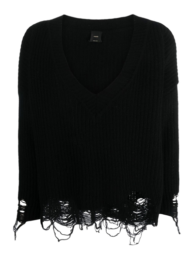 Pinko Ostrica Wool Pullover In Black  