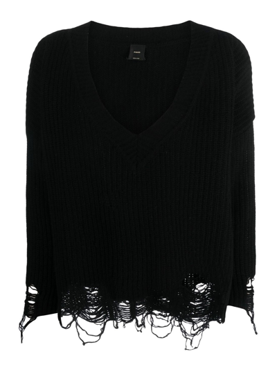 Pinko Ostrica Wool Pullover In Black