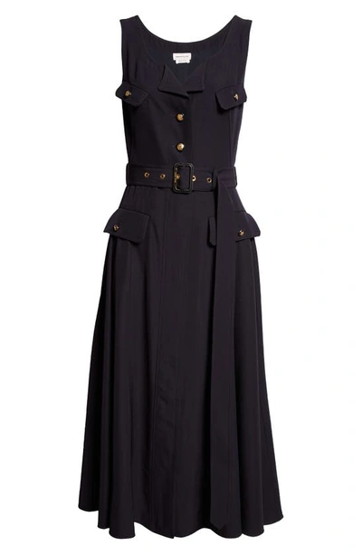Alexander Mcqueen Military Flared Dress In Blue