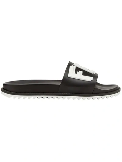 Fendi Logo Embossed Rubber Slide Sandals In Black