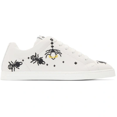 Fendi Embroidered Lace-up Sneakers In White